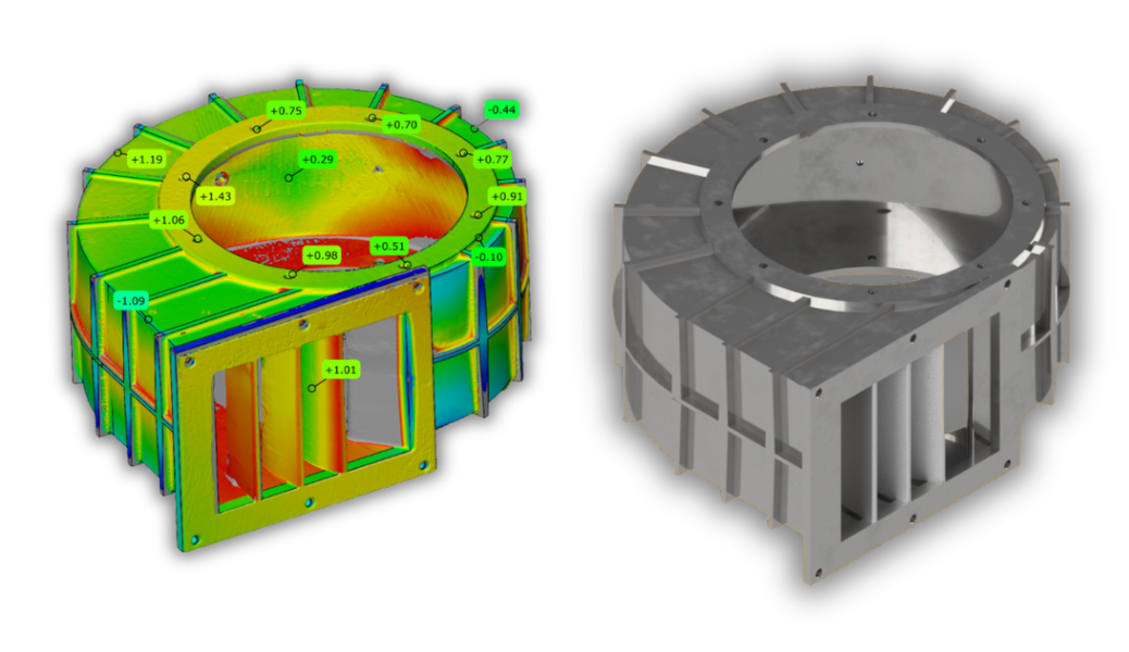 CAD model alongside the reverse engineered part